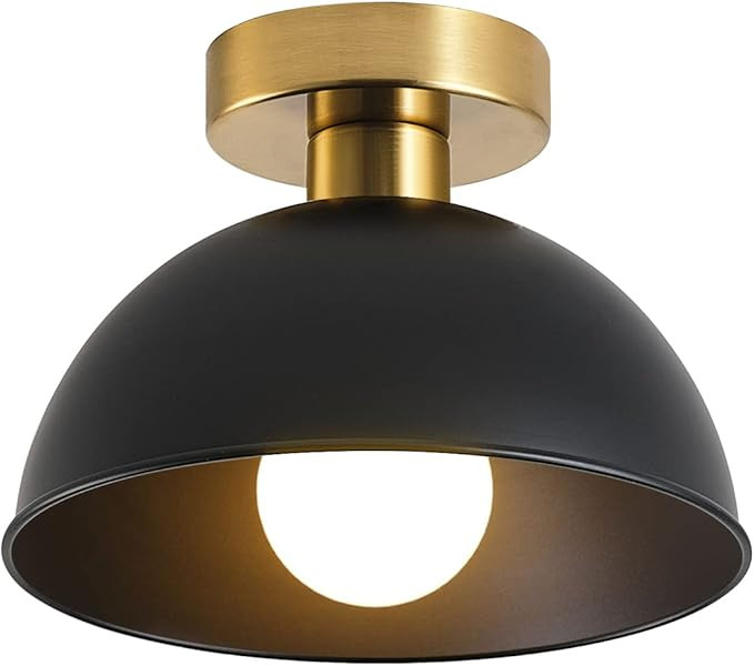MIAOMEIO Industrial Semi Flush Mount Ceiling Light with Gold Plate and Matte Black Shade, Farmhou... | Amazon (US)