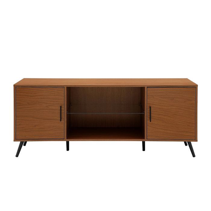 Glass and Wood Mid-Century Modern Storage Console TV Stand for TVs up to 65" - Saracina Home | Target