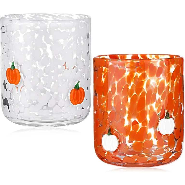 2 Pack Pumpkin Glass Cups, 14 oz Stemless Wine Glasses | Double Old Fashioned | Fall Icon Juice G... | Walmart (US)