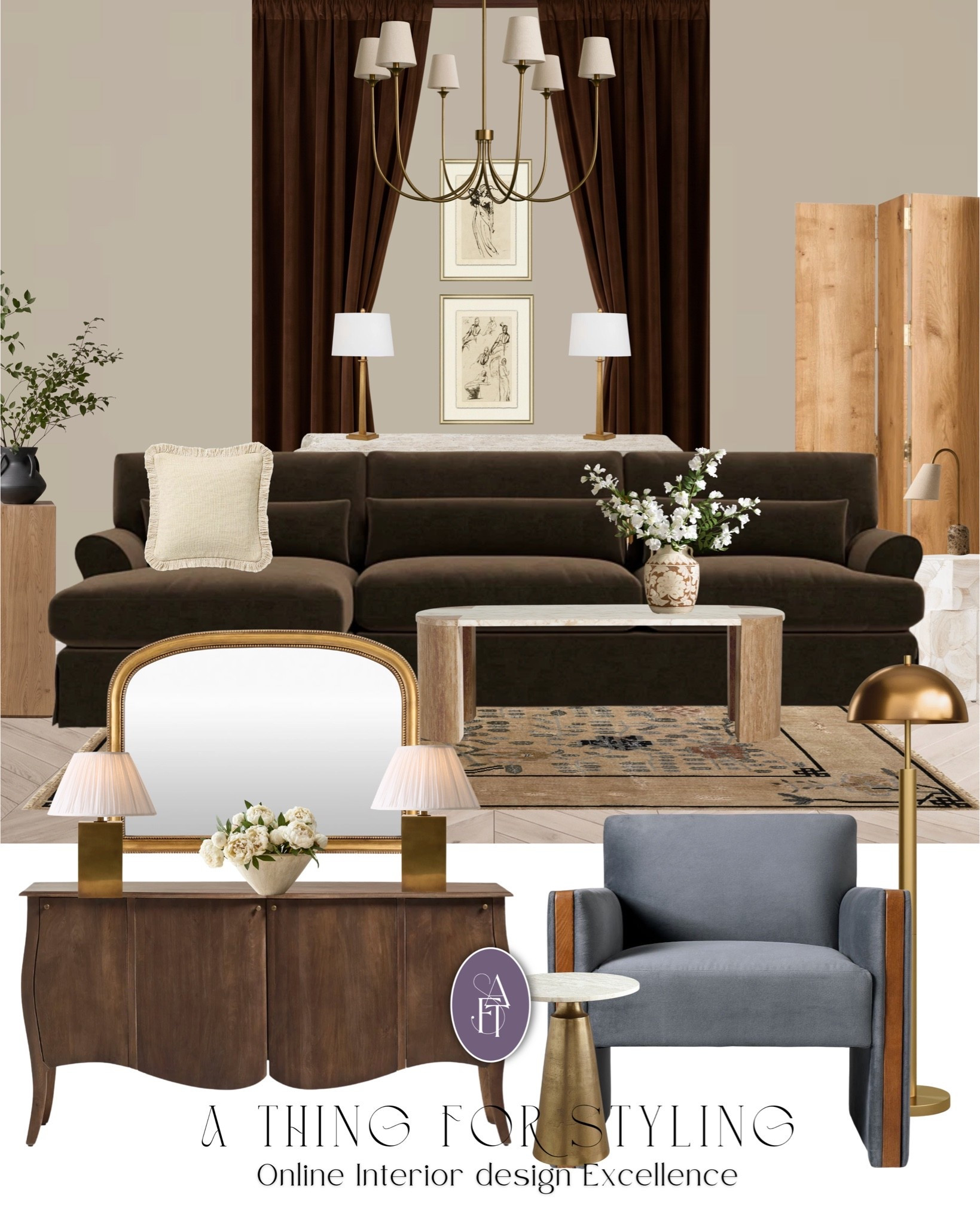 Brown and soft blue living room design and furniture

#LTKHome
