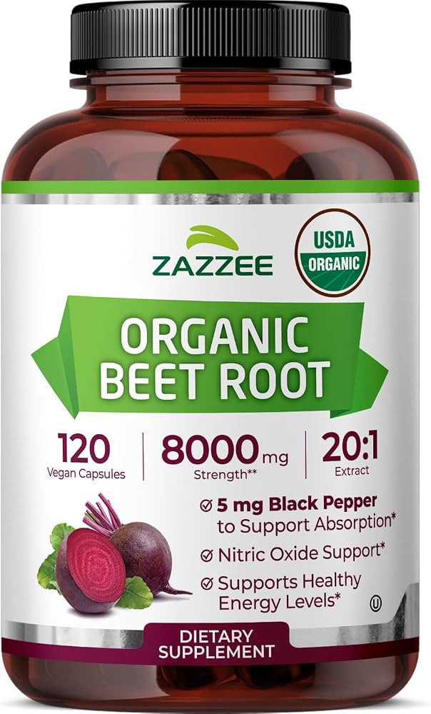 Zazzee USDA Organic Beet Root 8000 mg Strength 20:1 Extract, 120 Vegan Quick Release Capsules, Ko... | Amazon (US)