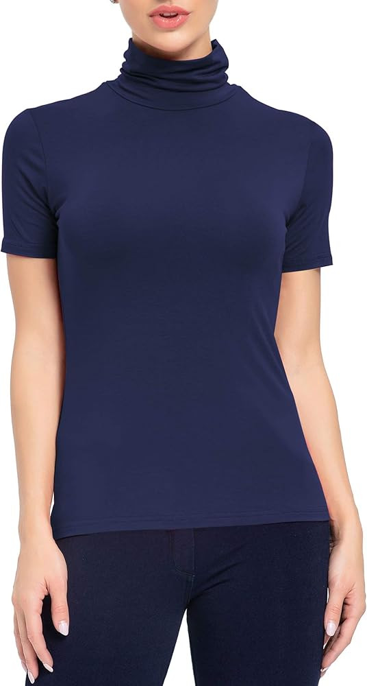 AUHEGN Women's Mock Turtleneck Top Short Sleeve Lightweight Active T-Shirt (S-XXL) | Amazon (US)