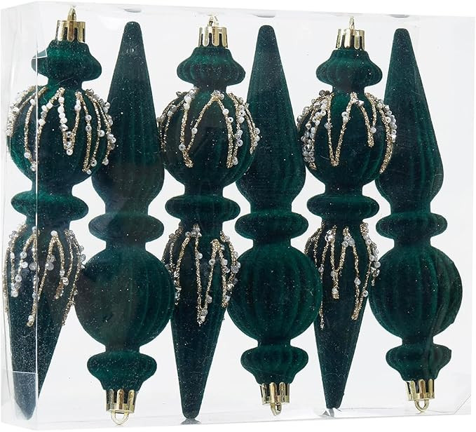 Green Velvet Christmas Ornaments Set,6 Pack Plastic Shatterproof Christmas Ball Hanging Ornaments... | Amazon (US)