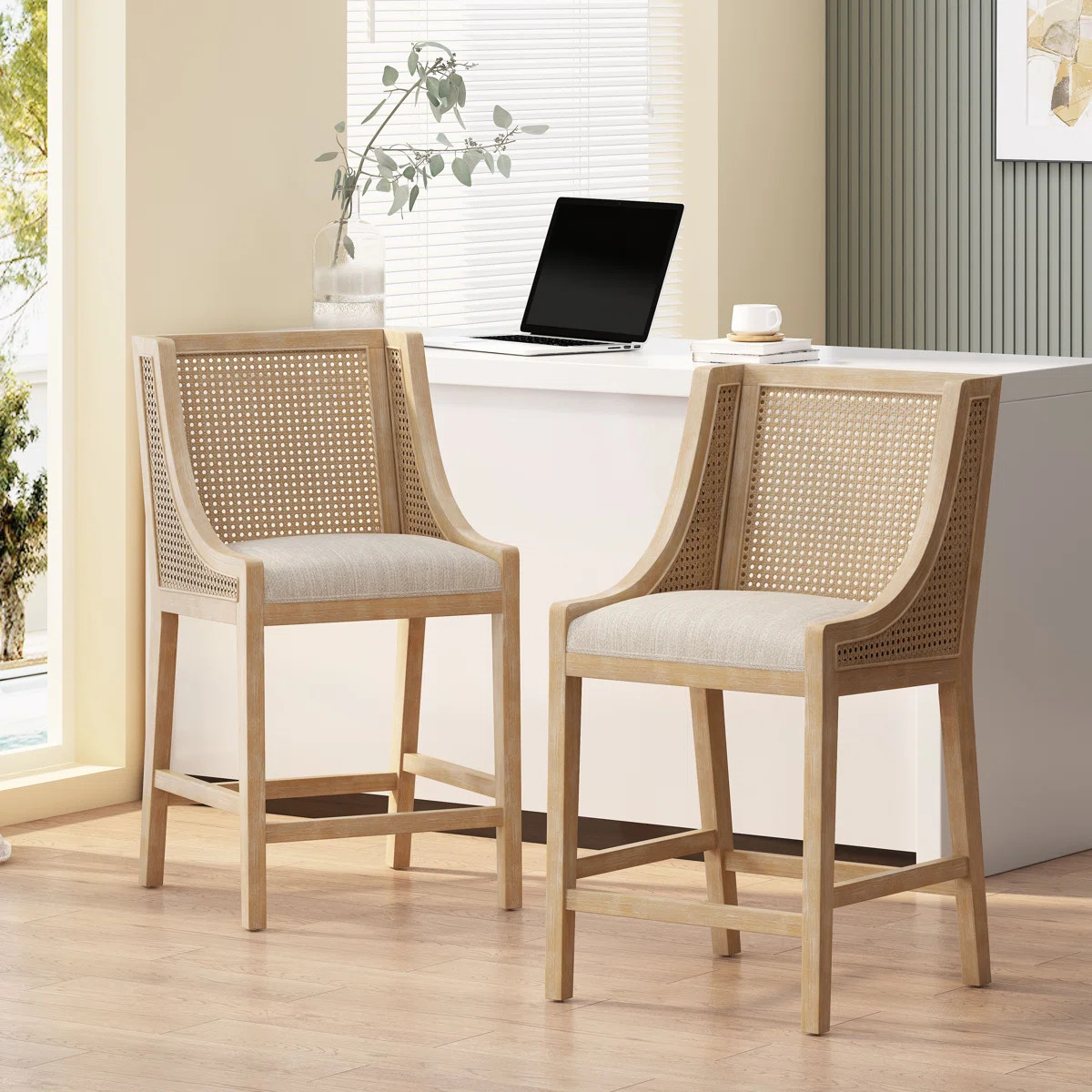 Lonny Upholstered Counter Stool with Solid Wood Frame (Set of 2) | Wayfair North America