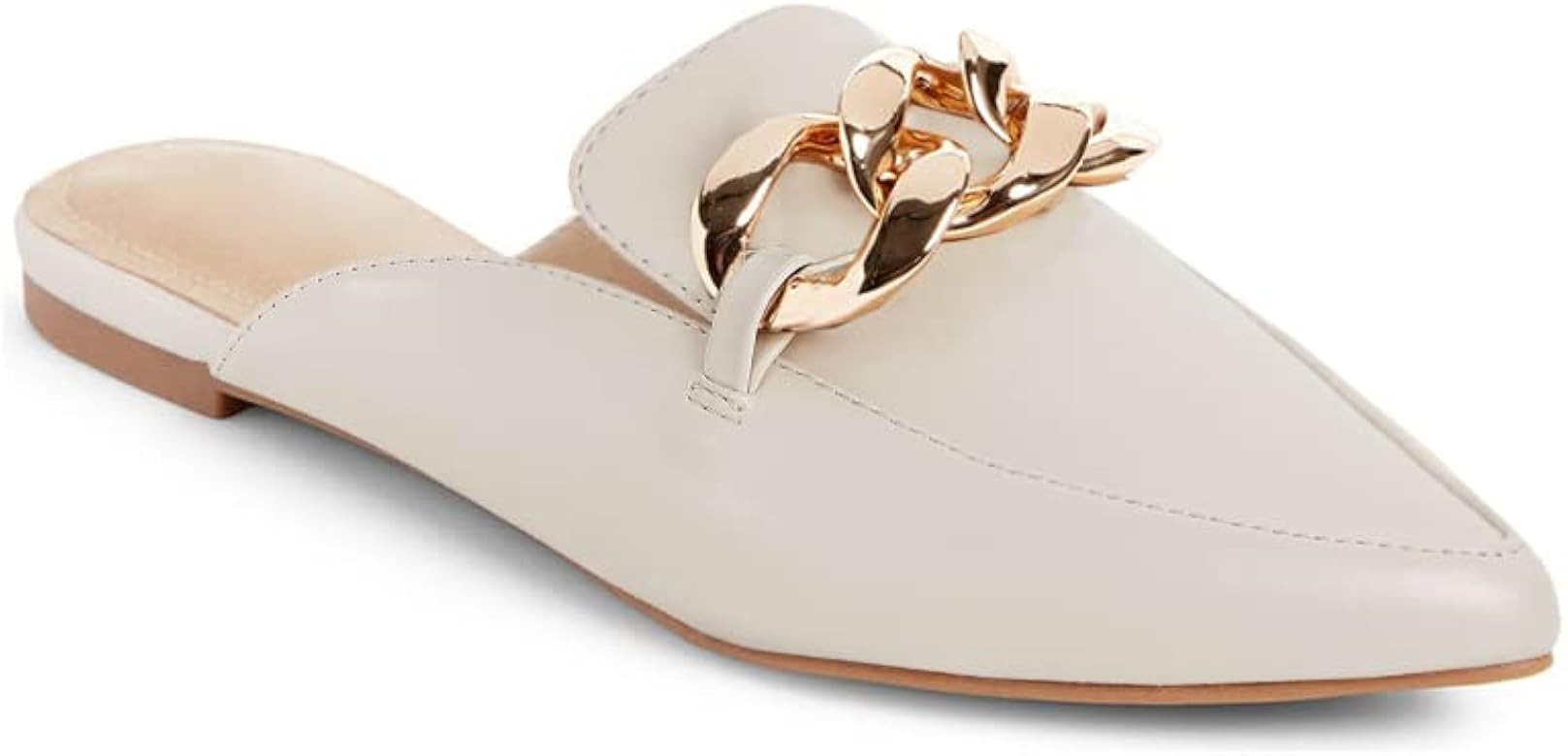 Juliet Holy Womens Mules Flats Pointed Toe Backless Loafers Slip on Metal Chain Slides | Amazon (US)