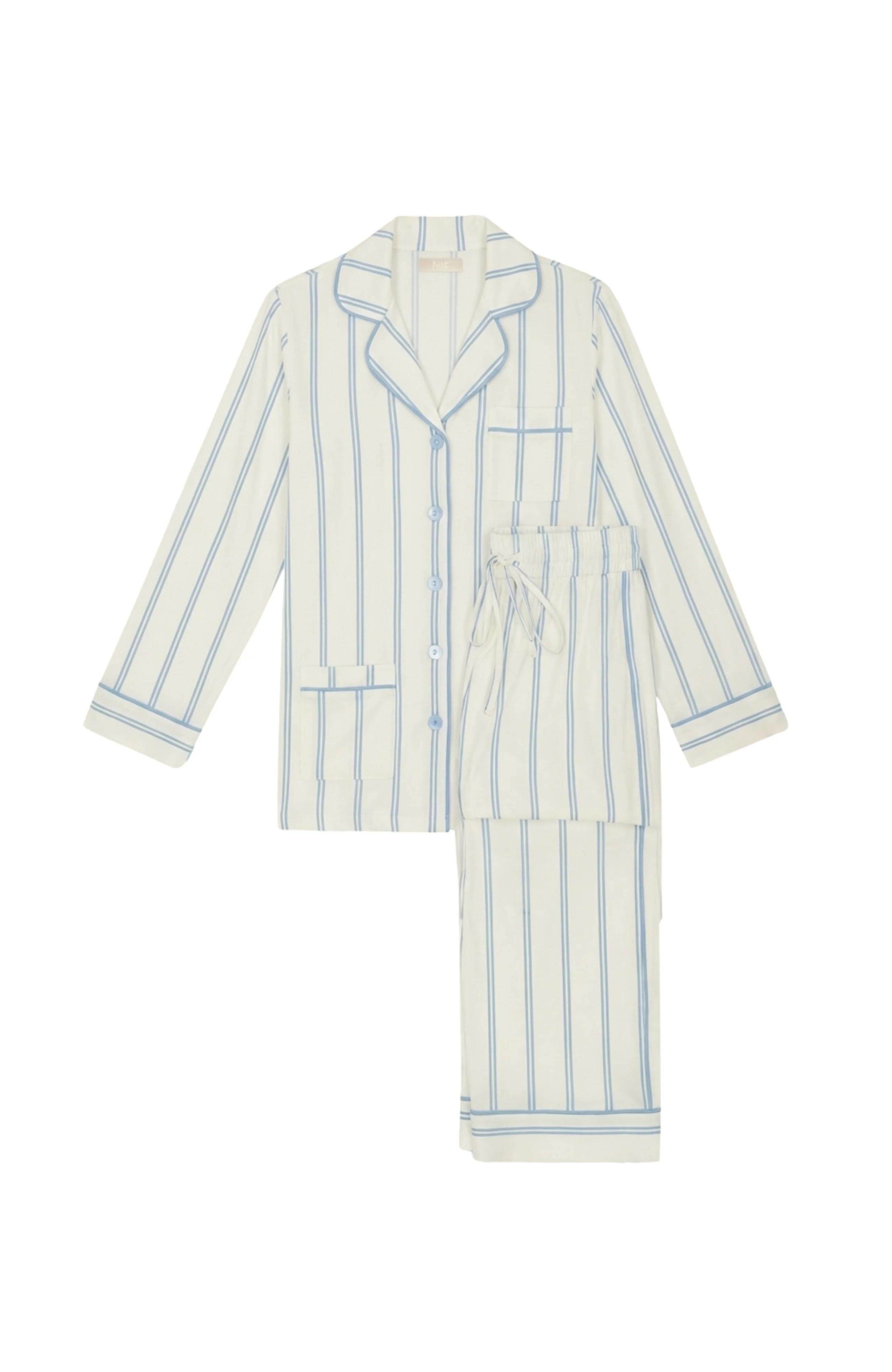 Luxe Stretch Cotton Pajama Set in Blue Pinstripe | KIP