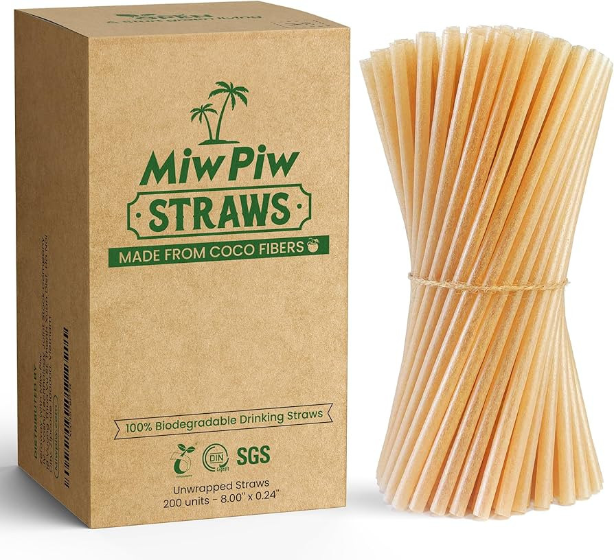 Biodegradable Coconut Straws - 200 Pieces Disposable, Plastic Free, Ecofriendly Coco Fiber Drinki... | Amazon (US)
