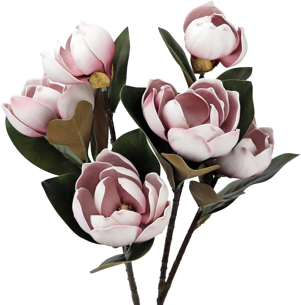 Vintage 6 Heads Artificial Magnolia Flowers Light Purple Long Stem Magnolia Flowers Bouquet with ... | Amazon (US)