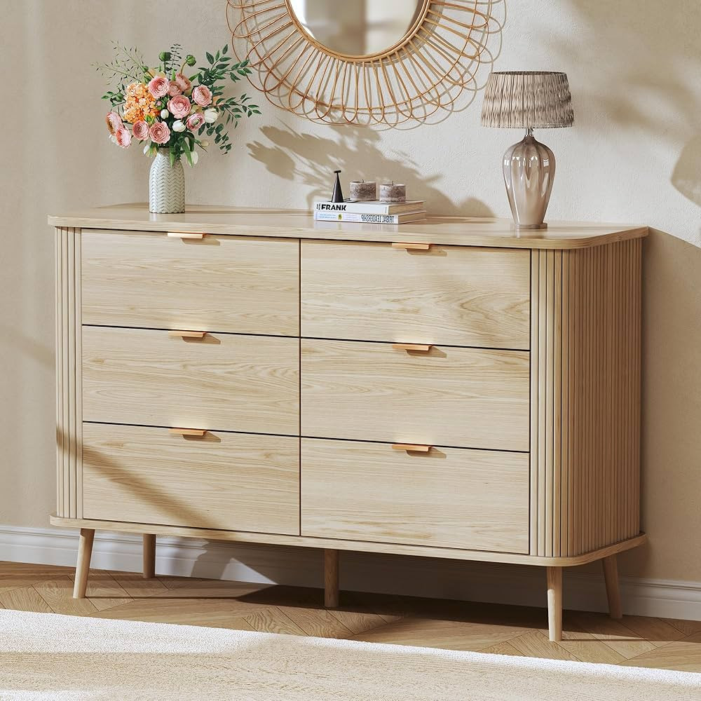 Fluted 6 Drawers Dresser for Bedroom, Mid Century Modern Closet Dresser & Chests of Drawers, Curv... | Amazon (US)