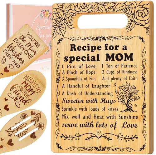 Mothers Day Gifts for Mom,Recipe for a Special Mom- Birthday Mom Gifts from Daughter Son Cutting Board Set, Engraved Utensil Best Mom Ever Gifts Ideas Mom Gifts for Mother New Mom Step Mom | Amazon (US)