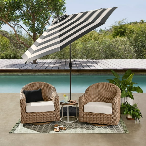 Better Homes & Gardens Premium 9' Stripe Round Market Patio Umbrella, Crank Lift, 3-Angle Tilt | Walmart (US)