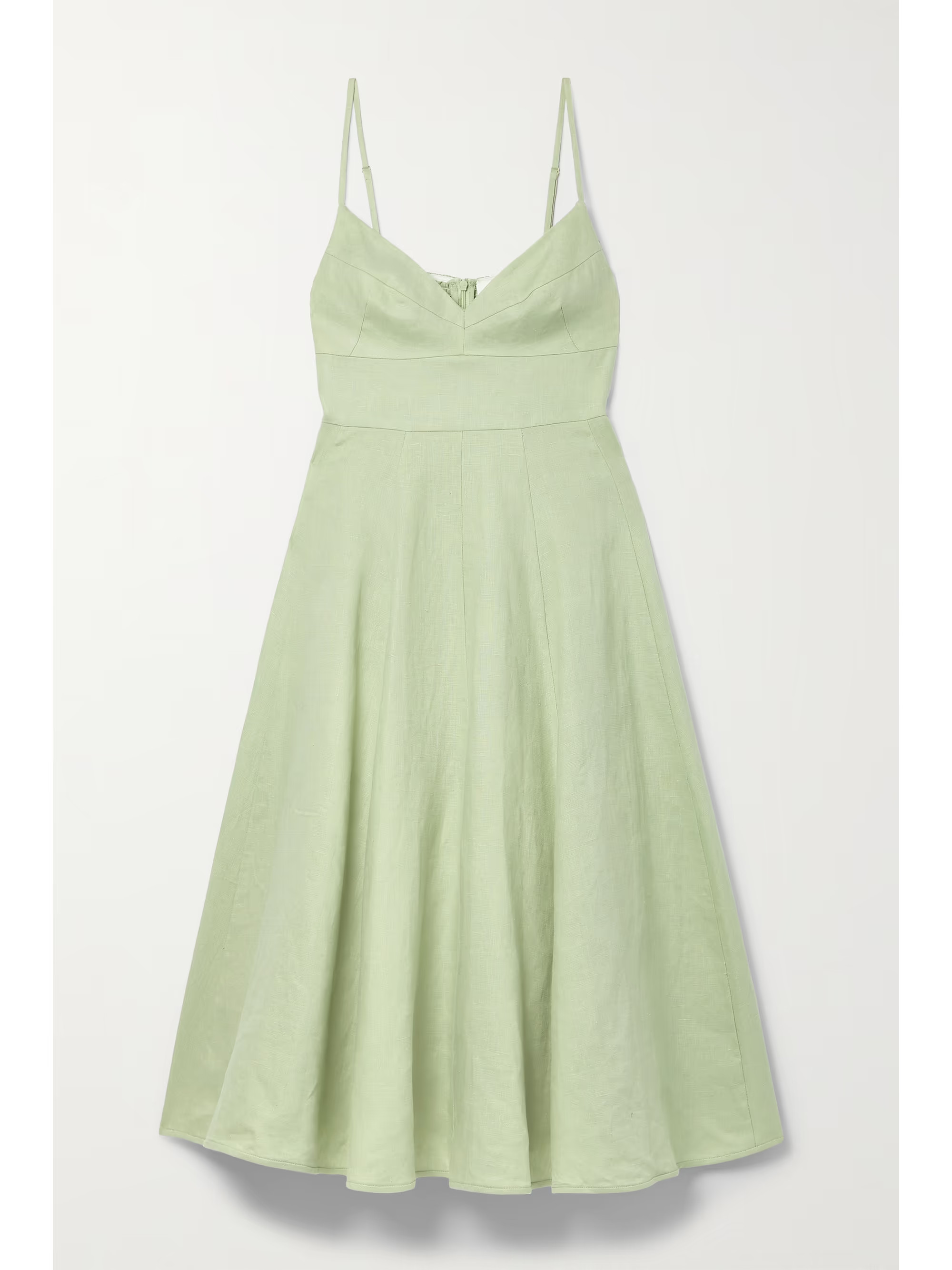 Sage green Dancer Picnic shirred linen midi dress | ZIMMERMANN | NET-A-PORTER | NET-A-PORTER (UK & EU)