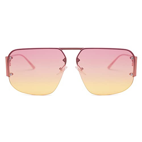 SOJOS Trendy Aviator Sunglasses Mens Womens Retro Metal Rimless Frame Shades Lentes De Sol Para Mujer SJ1192 Pink | Amazon (US)