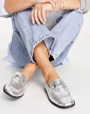 Topshop Lola leather loafer with chain detail in silver | ASOS (Global)
