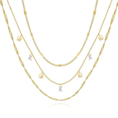 Fwlisesa Layered Gold Necklaces for Women, Dainty Gold Necklace Stack 14k Gold Plated Layering CZ Choker Necklaces for Women Trendy Simple Layered Necklaces Set Fashion Gold Jewelry | Amazon (US)