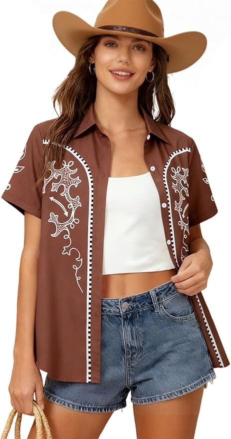 JINTING Western Shirt for Women - Vintage Cowboy Cowgirl Button Down Country Concert Outfits Prin... | Amazon (US)