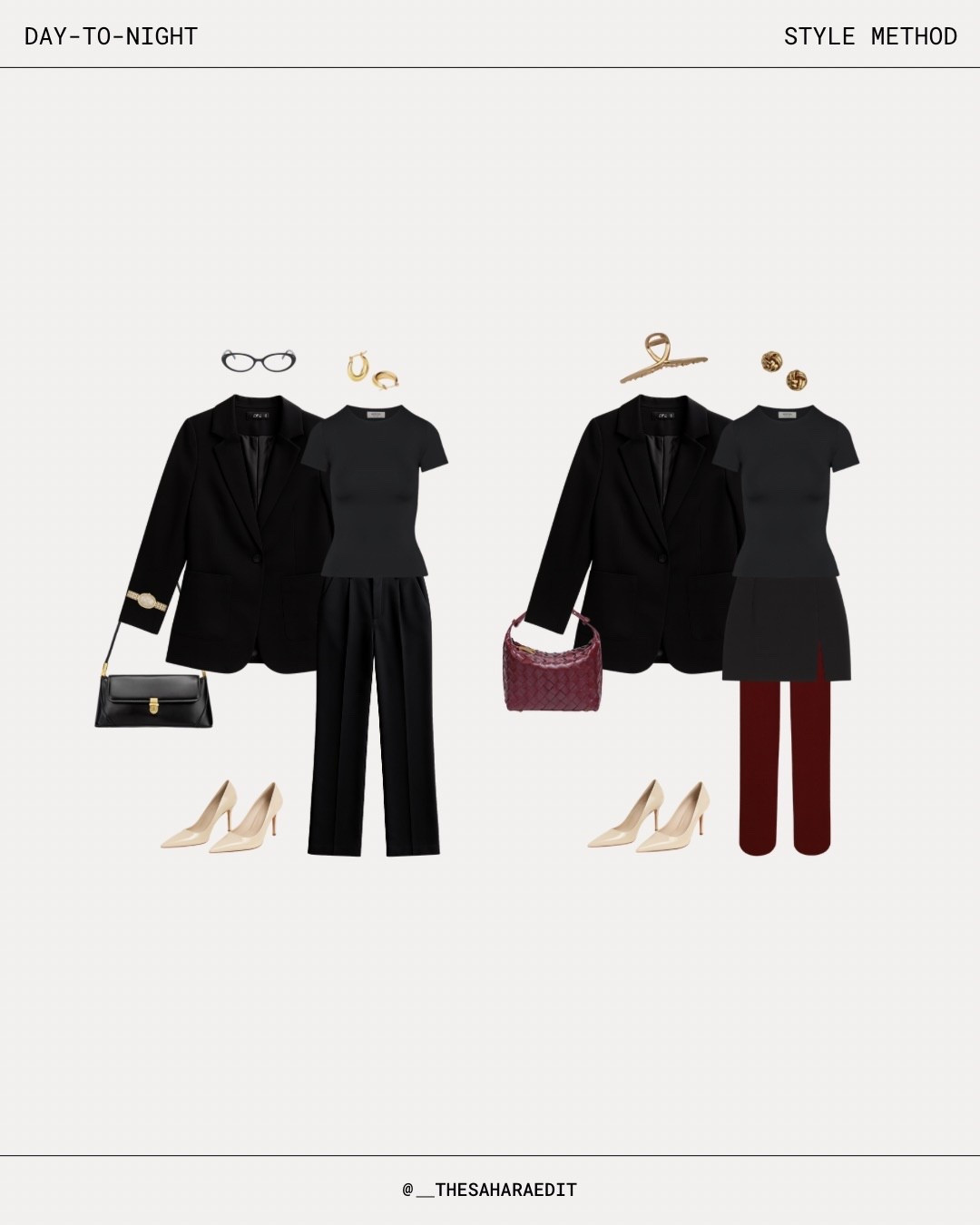 Day-to-Night Style Method 🖤 same blazer, top + pumps | different bottom, bag + accessories 🖤

#LTKstyletip #LTKworkwear #LTKdatenight