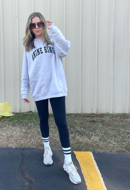 Anine bing sweatshirt. Love the oversized fit. Similar styles linked. 
Amazon crew socks and On sneakers linked. Love these shoes! #momstyle #aninebing 


#LTKfindsunder50 #LTKover40 #LTKfindsunder100