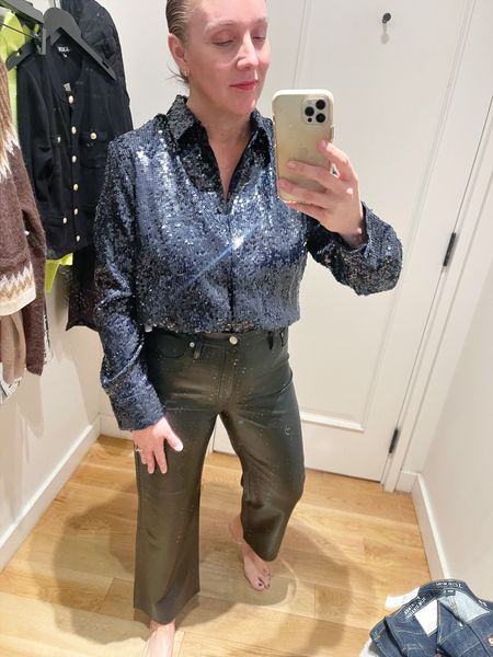 Holiday Look from J.Crew: black leather pants + sparkly button down top. These pants were fab! Walked out with them. Both TTS. 




Holiday outfits
Leather pants


#LTKparties #LTKover40 #LTKHoliday