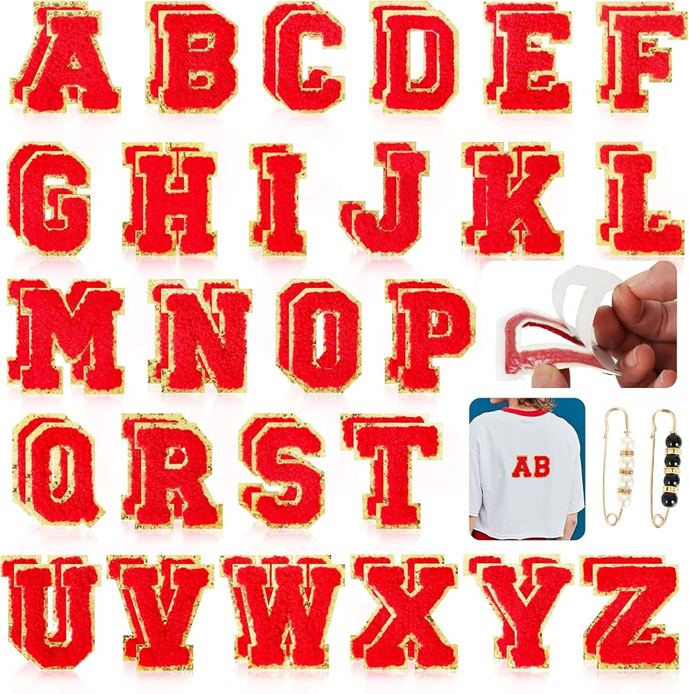 Chenille Letter Patches Self-Adhesive for Bags: NICEVINYL Red 52Pcs Varsity Letters Stick on Patc... | Amazon (US)