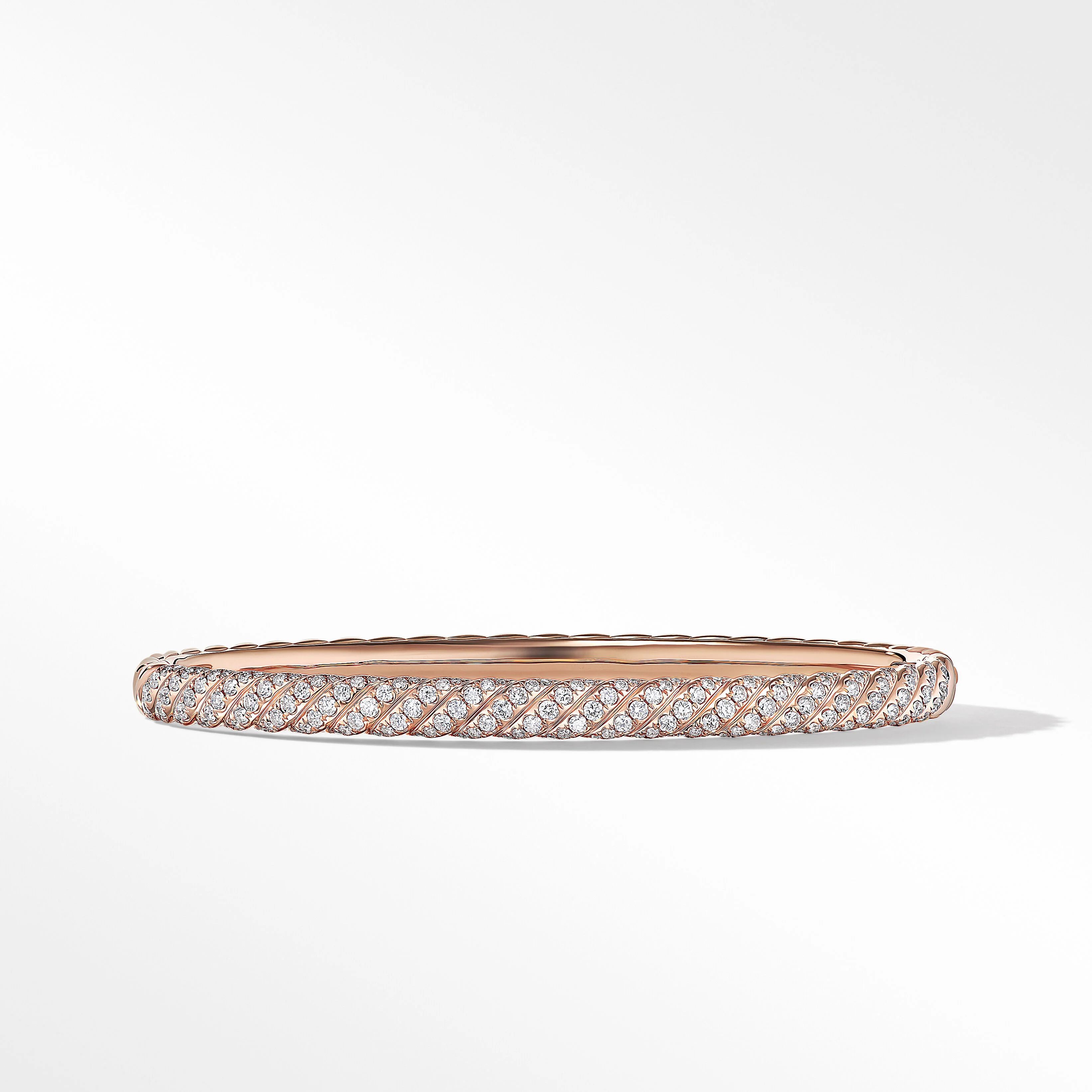 Sculpted Cable Bangle Bracelet in 18K Rose Gold with Diamonds | David Yurman