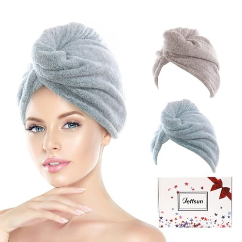 Stocking Stuffers for Women, Girls Microfiber Hair Towel Wrap, 2 Pack Super Absorbent Quick Dry Towel for Curly Long Thick Wet Hair with Button Closure, Easy to Use Hair Care Routine Must Have | Amazon (US)