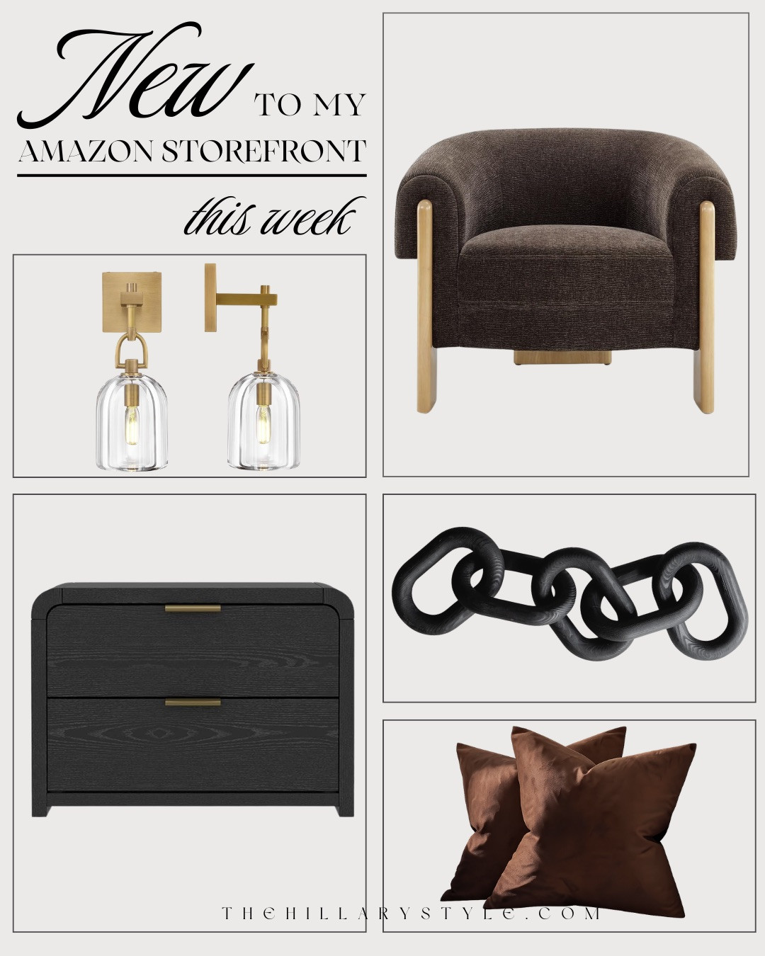 Just Added — ELEVATED MOODY HOME FINDS! These NEW AMAZON FINDS instantly warm up a space with rich texture and contrast. From the MODERN BARREL CHAIR and BLACK WOOD NIGHTSTAND to the BRASS & GLASS SCONCES and STATEMENT CHAIN DECOR, every piece adds depth, dimension, and that DESIGNER LOOK without the high-end price tag.

#Amazon #TheHillaryStyle #AmazonHome #MoodyHome #ModernHomeDecor #DesignerLookForLess #BlackAndBrass #LuxuryForLess #BedroomRefresh #HighEndStyle 

 #LTKU #LTKOver40 #LTKHome
