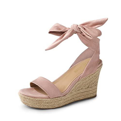 DREAM PAIRS Womens Open Toe Espadrilles Wedges Tie Lace Up Cute Ankle Strap Platform Sandals Dressy Shoes,Size 6.5,Pink,SDPW2301W | Amazon (US)