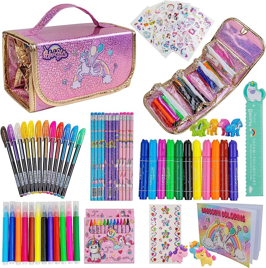 FTBox 72 PCS Unicorn Markers Set with Pencil Case, Unicorn Marker, Pencils, Crayons, Glitter Past... | Amazon (US)