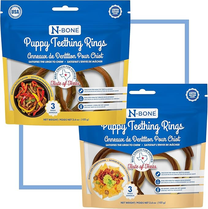 N-Bone Puppy Teething Rings Tex-Mex 3 Count Bag Variety Pack, Chicken Fajitas & Queso Con Carne F... | Amazon (US)