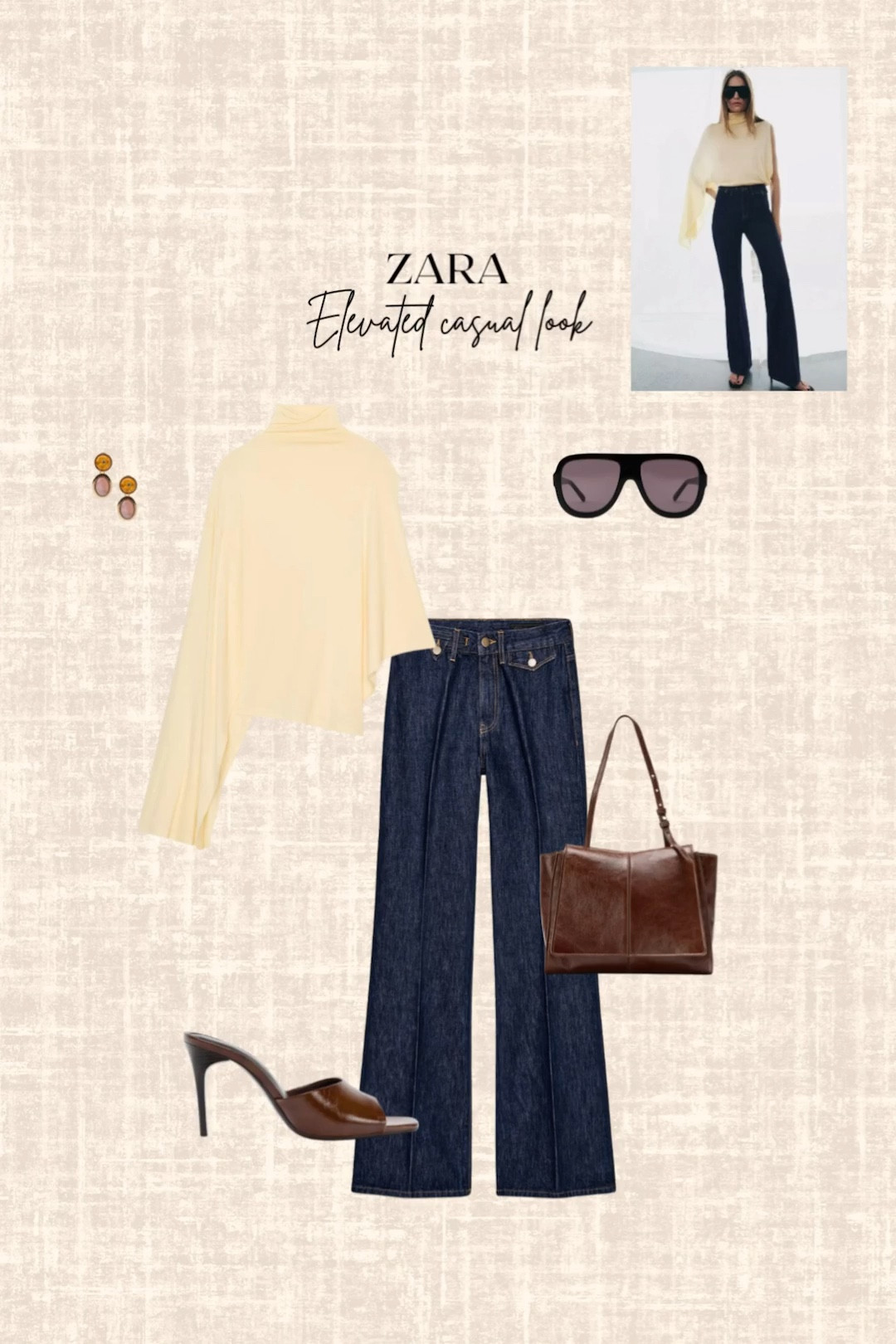 Zara Elevated casual look! 

Yellow top, jeans, handbag, heels, earrings, sunglasses 

#LTKSeasonal #LTKootd #LTKSaleAlert