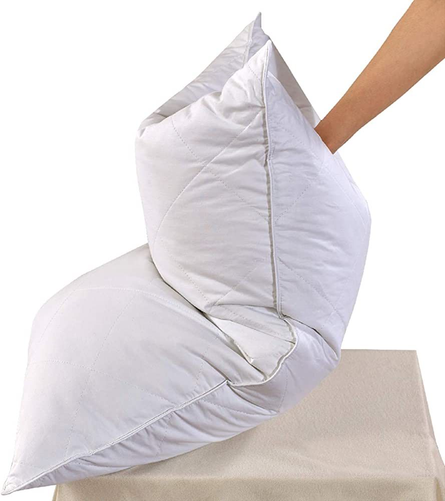 Set of 2 White Goose Feather Bed Pillows - Soft 600 Thread Count 100% Cotton, Medium Firm,Soft Su... | Amazon (US)