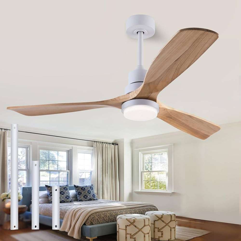 48" Wood Ceiling Fan with Light and Remote Control, Indoor Outdoor Wooden 3 Blades Ceiling Fan fo... | Amazon (US)