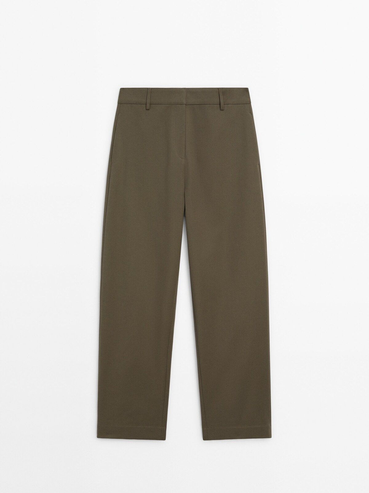 Cotton blend cropped straight-fit trousers | Massimo Dutti UK
