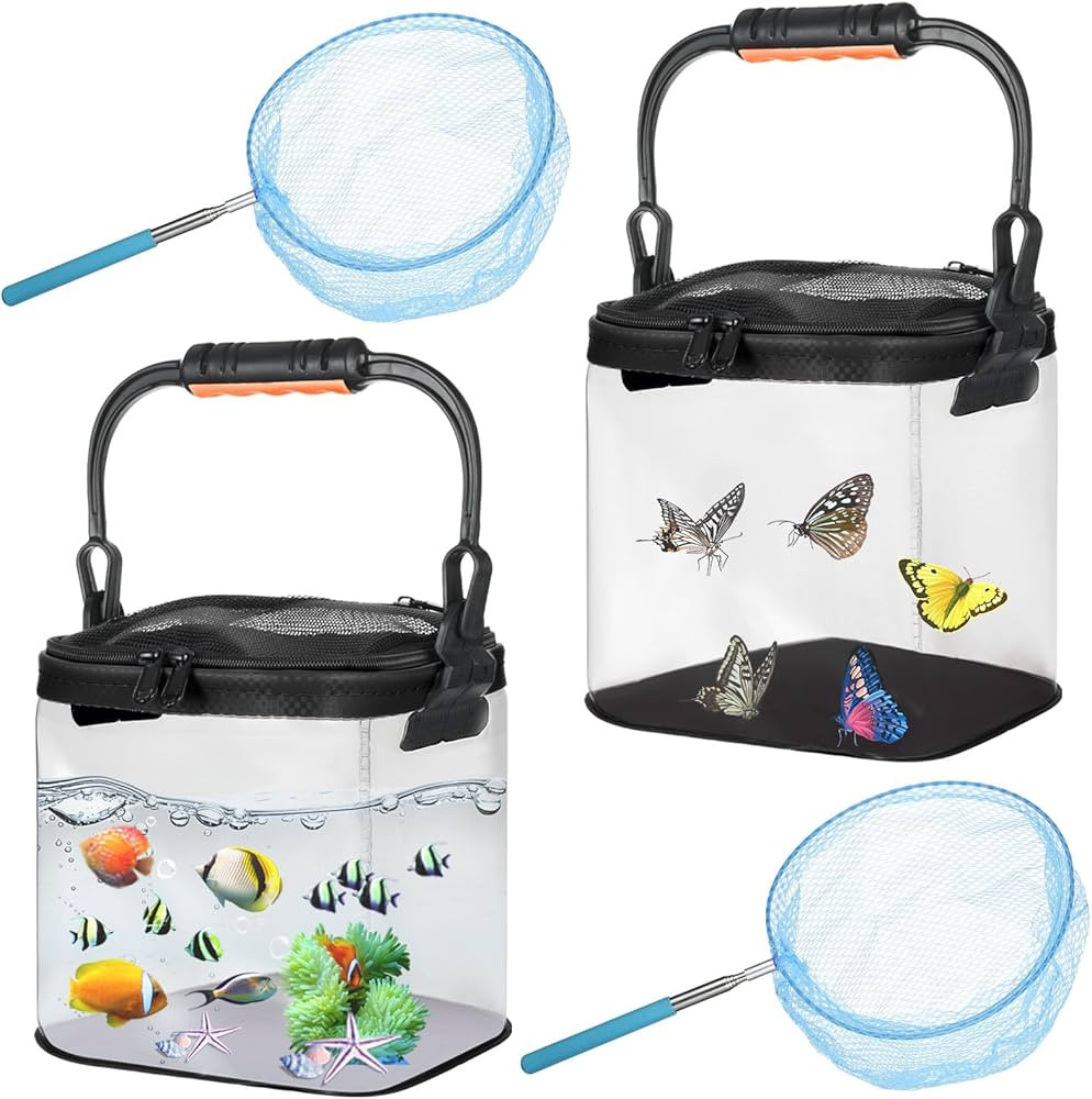 2 Sets Catch Plastic Beach Aquarium Kit, Release Aquarium Box for Beach with Retractable Net Bag ... | Amazon (US)