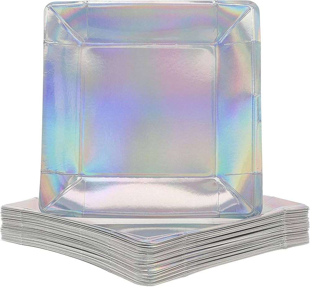 Juvale Iridescent Foil Paper Plates for Parties, Square (10 In, 48 Pack) | Amazon (US)