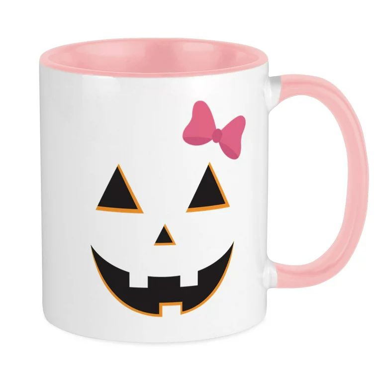 CafePress - Pumpkin Face Pink Bow Mug - Ceramic Coffee Tea Novelty Mug Cup 11 oz | Walmart (US)