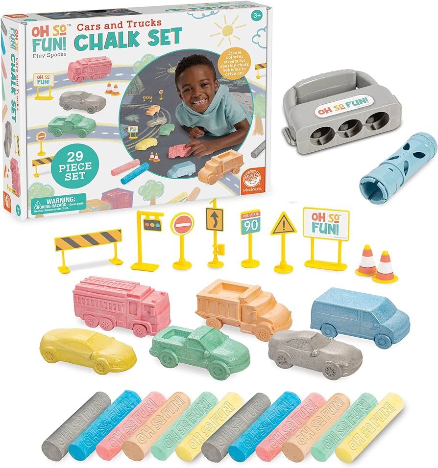 MindWare Oh So Fun! Cars and Trucks Sidewalk Chalk Set - Great Gift For Kids Ages 3 and up | Amazon (US)