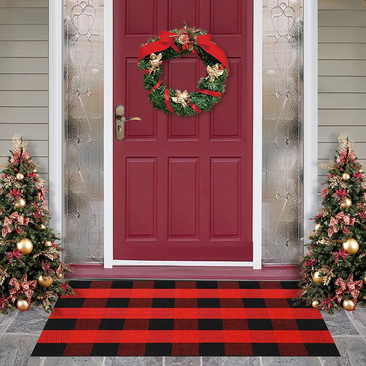 Sanmadrola Doormat 24''x36'' Cotton Buffalo Plaid Rug Black and Red Check Rugs Hand-Woven Indoor ... | Walmart (US)
