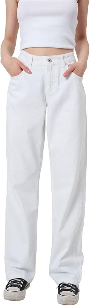 LONGBIDA Baggy Jeans for Women High Waisted Y2K Stretch Wide Leg Straight Jeans Casual Boyfriend ... | Amazon (US)