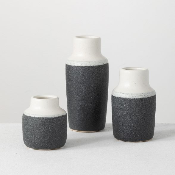 Sullivans Set of 3 Ceramic Vase 7"H, 5.25"H & 3.75"H White and Black | Target
