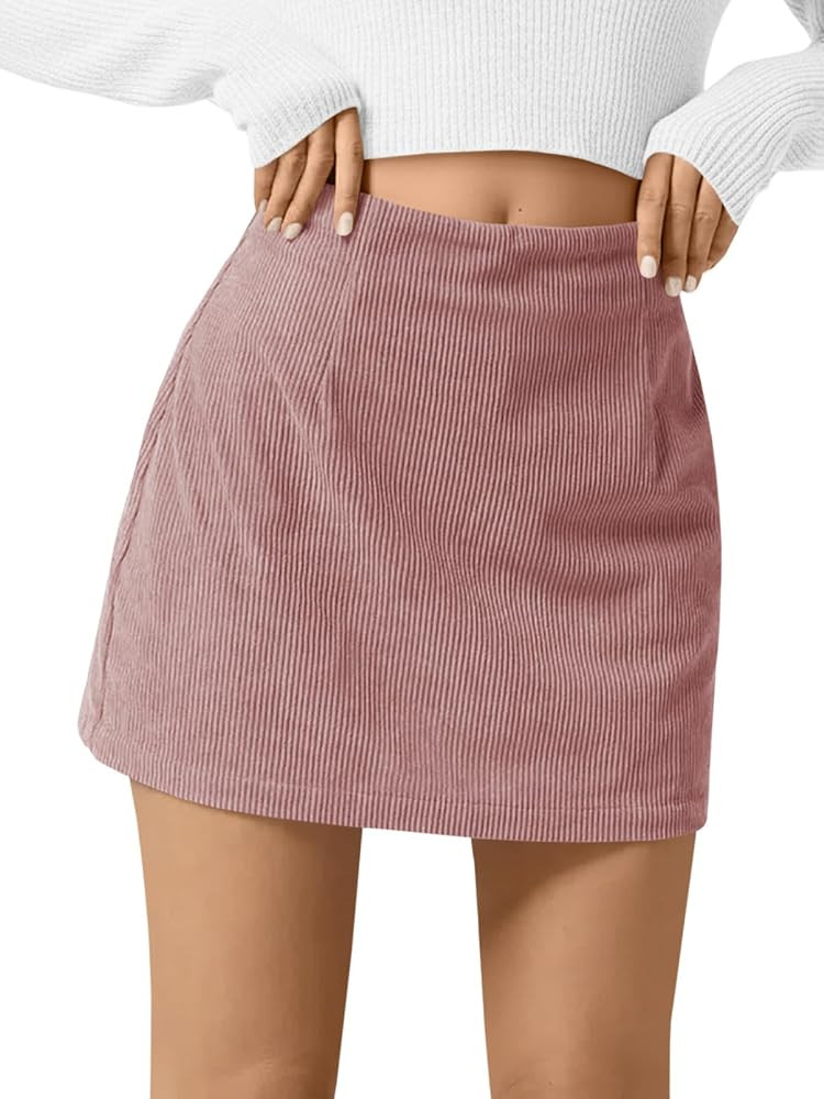 Wenrine Womens Corduroy Mini Skirt High Waisted Basic Casual A-line Short Fall Winter Skirts | Amazon (US)