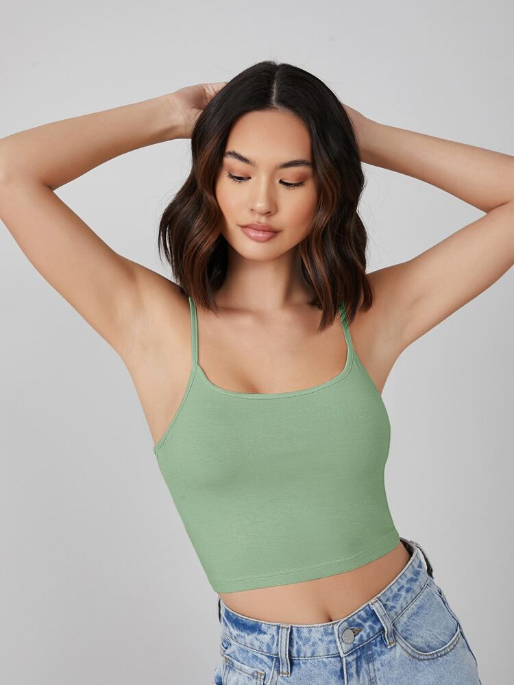 SHEIN BASICS Solid Form Fitted Crop Cami Top | SHEIN