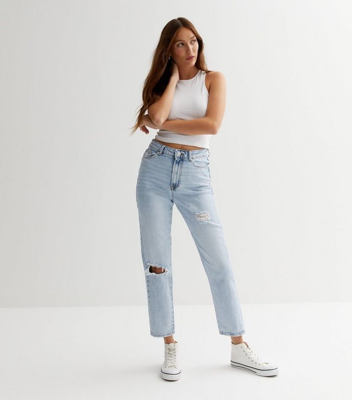 Blue Light Wash Ripped High Waist Tori Mom Jeans
						
						Add to Saved Items
						Remove fro... | New Look (UK)