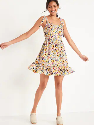 Tie-Shoulder Fit & Flare Floral Cami Mini Dress for Women | Old Navy (US)