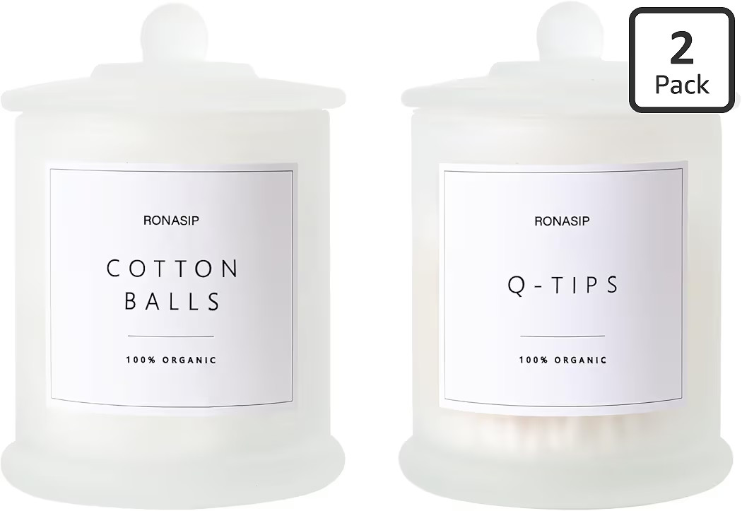 Qtip Holder & Cotton Pad Dispenser, Bathroom Organizer and Storage Canisters, 16oz Glass Apotheca... | Amazon (US)
