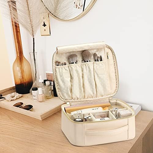 Vlando Cosmetics Bag Organizer Leather Makeup Case Storage for Women Adjustable Dividers Make up Bru | Amazon (US)