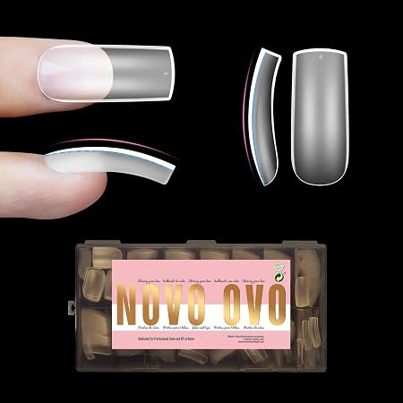NOVO OVO Halloween Medium Slightly Curved Nail Tips Press on Full Cover, Thick Square Eagle Claw Hawk Curve Gel x Acrylic Fake Nails Extension kit, Clear Pre-etched French False Nail x 15 Sizes 240pcs | Amazon (US)