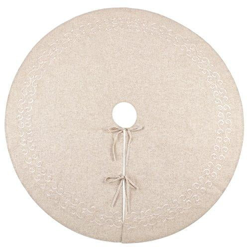 Fennco Styles Holiday Embroidered Swirl Design Decorative Linen Blend Christmas Tree Skirt - Walm... | Walmart (US)