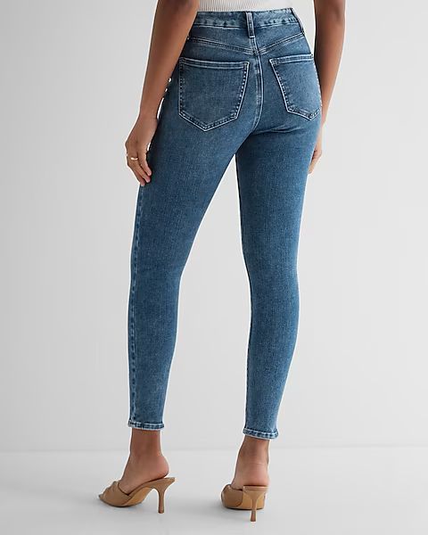 High Waisted Medium Wash Seam FlexX Skinny Jeans | Express